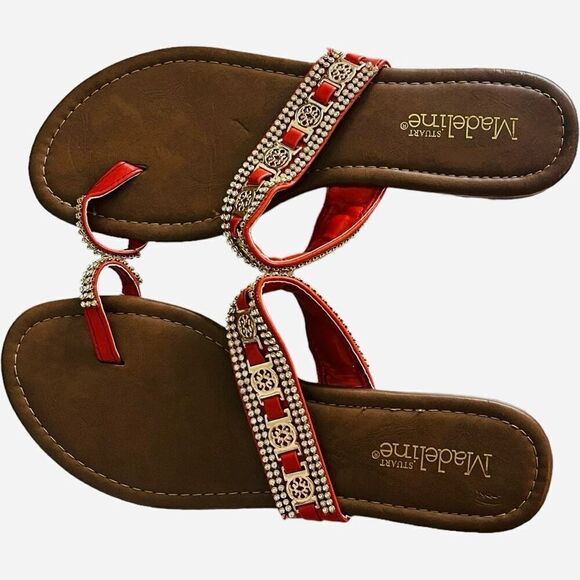 Brand New Womens Stuart Madeline Rhinestone& Gold Hardware Toe Sandals - Sz 10 - Picture 4 of 5